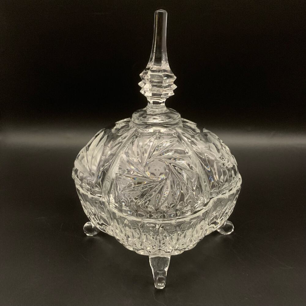 Vintage Crystal Candy Bowl with Lid Steeple Top